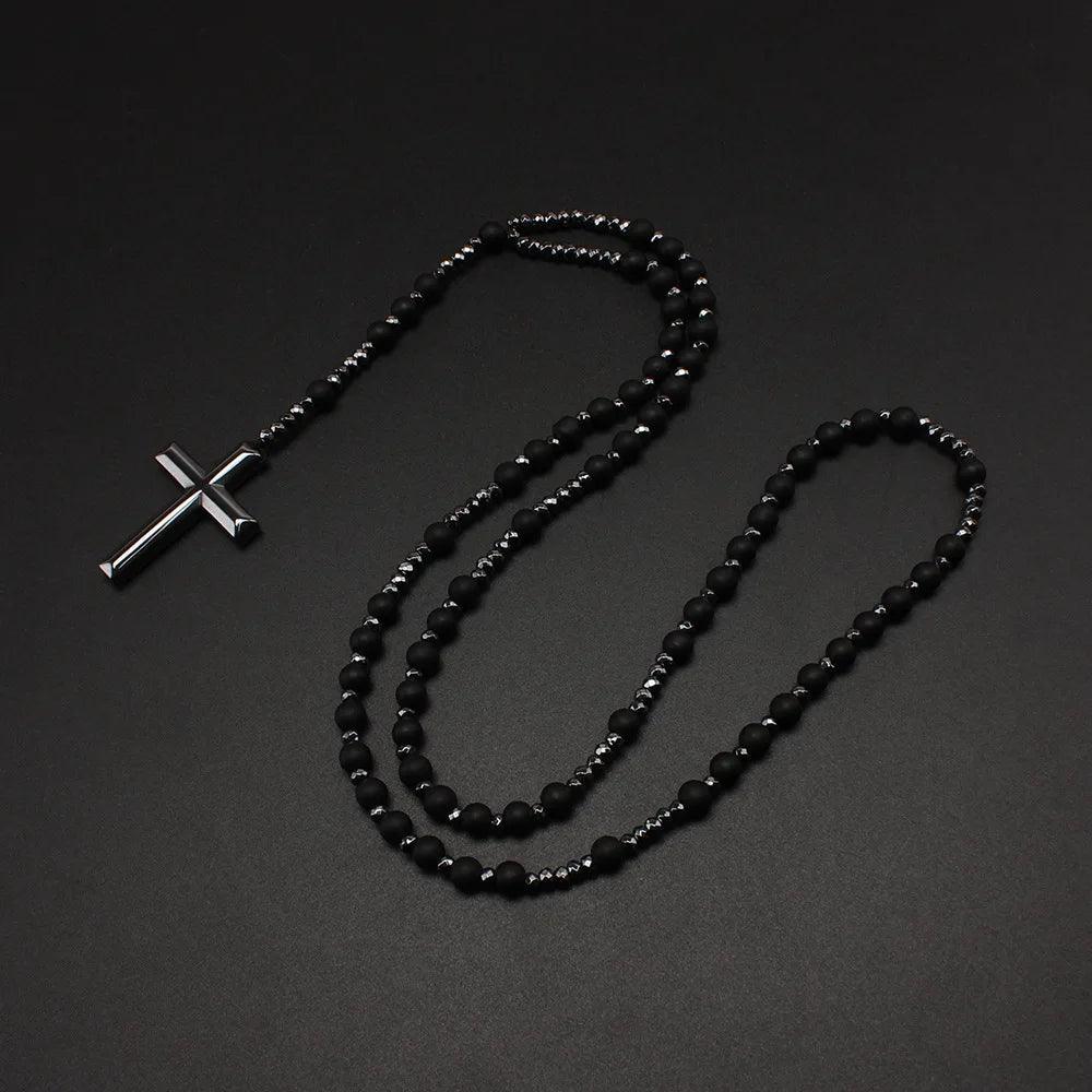 Matte Black Stone Rosary Necklace-Viarello
