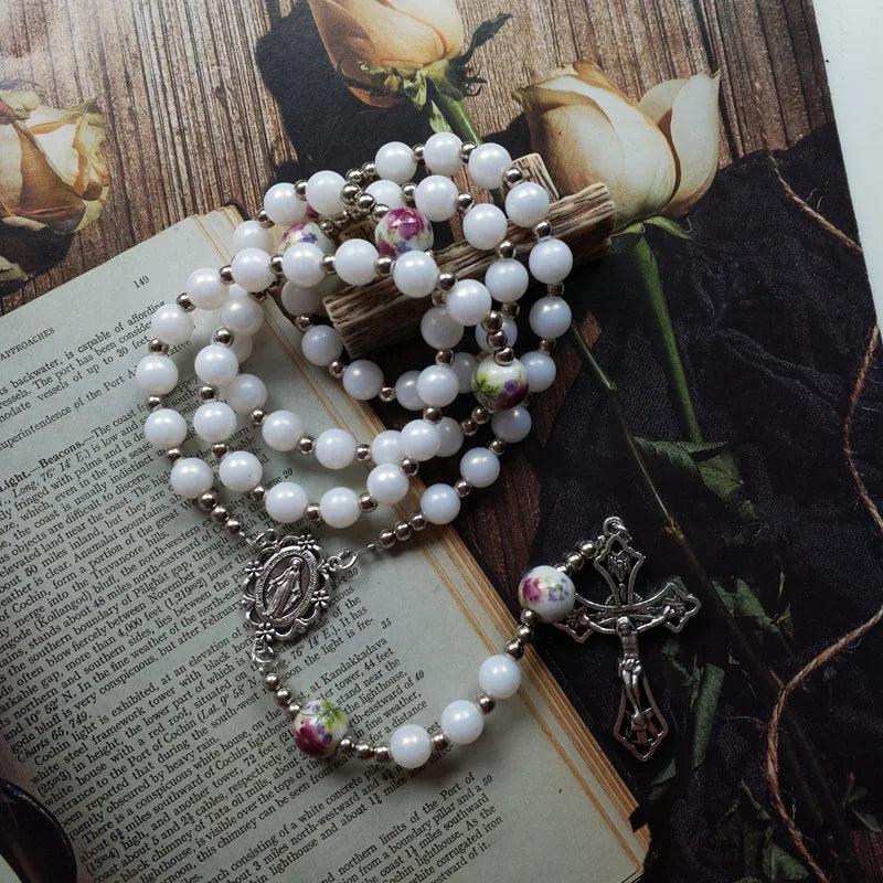 Rosary of the Virgin Mary and Christ, White Cross-Viarello