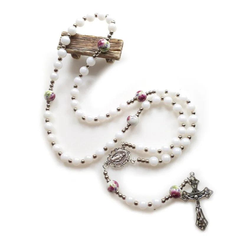 Rosary of the Virgin Mary and Christ, White Cross-Viarello