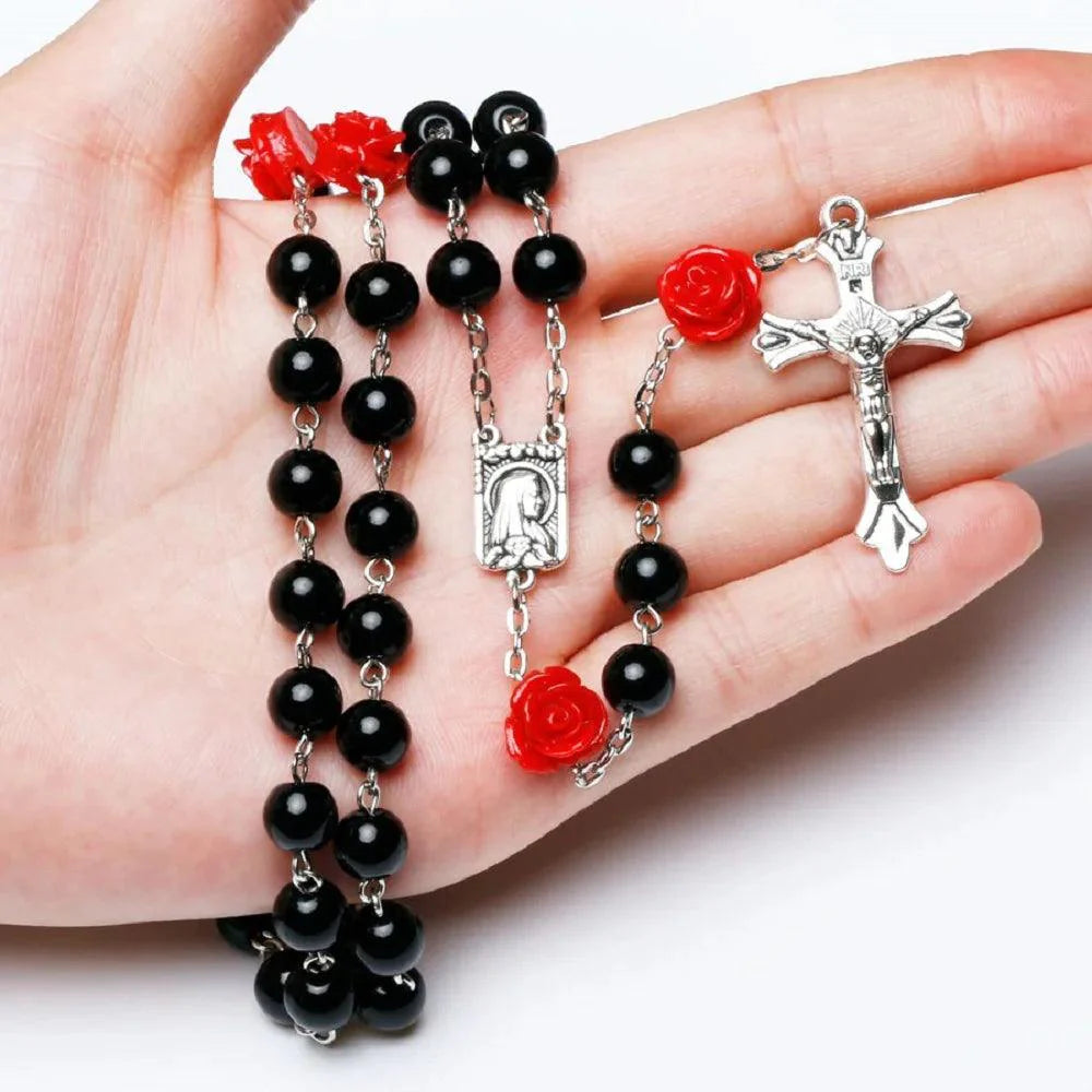 Rosary of the Virgin Mary with Roses and Glass Beads-Viarello