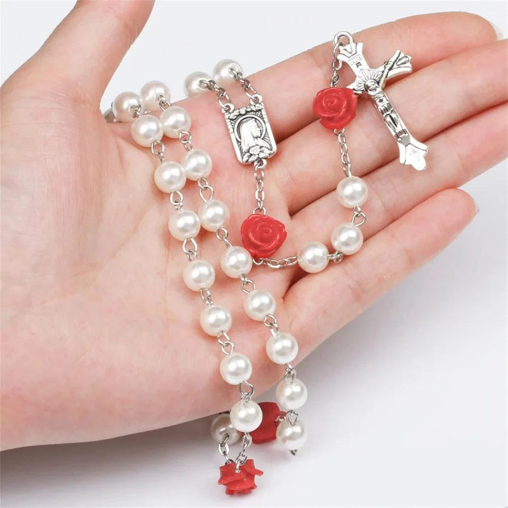 Rosary of the Virgin Mary with Roses and Glass Beads-Viarello