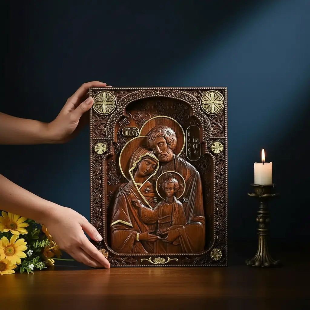 Sacred Family Sculpture in Wood-Viarello