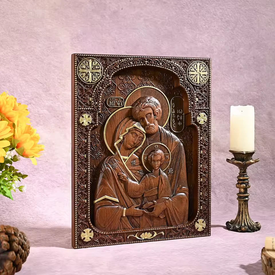 Sacred Family Sculpture in Wood-Viarello
