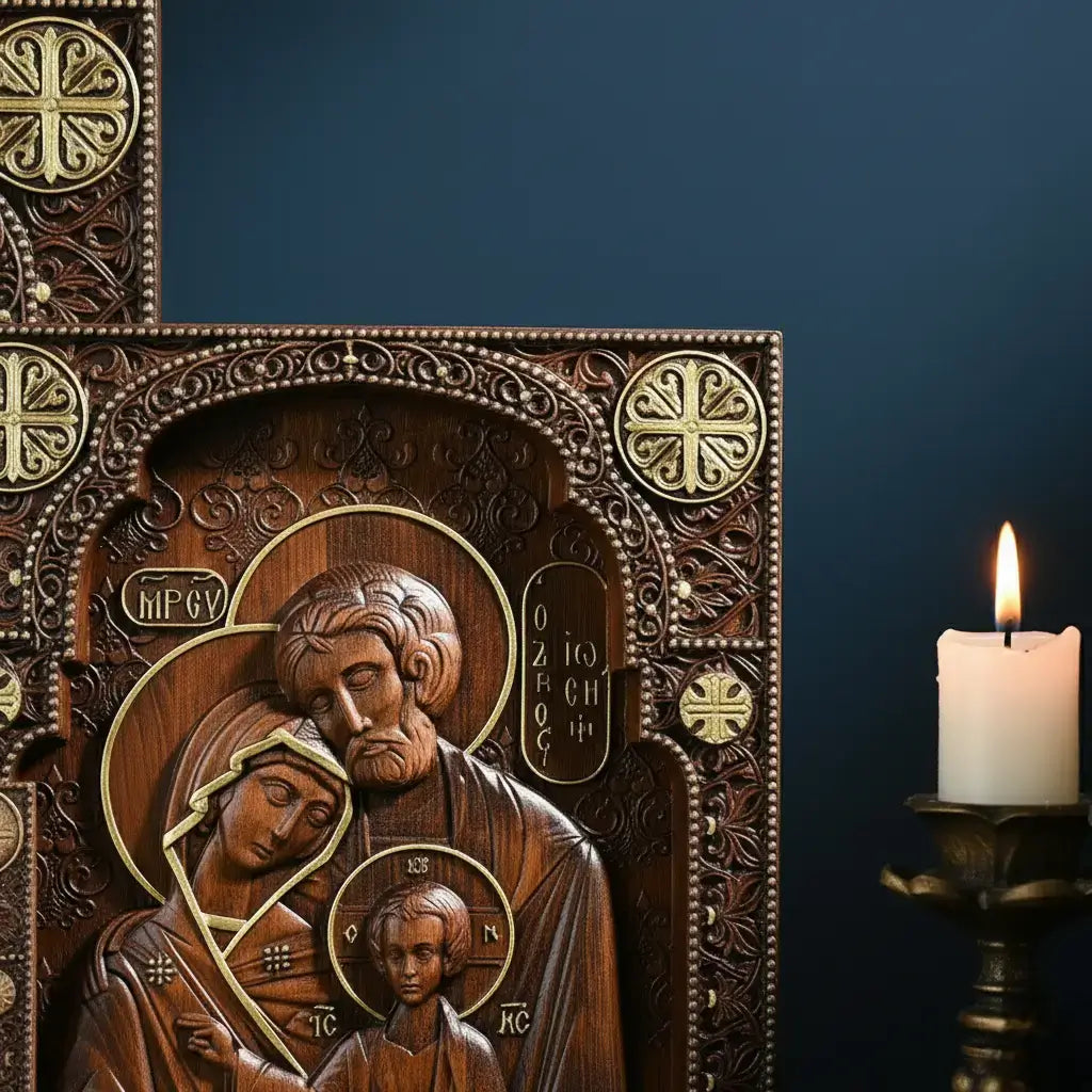 Sacred Family Sculpture in Wood-Viarello