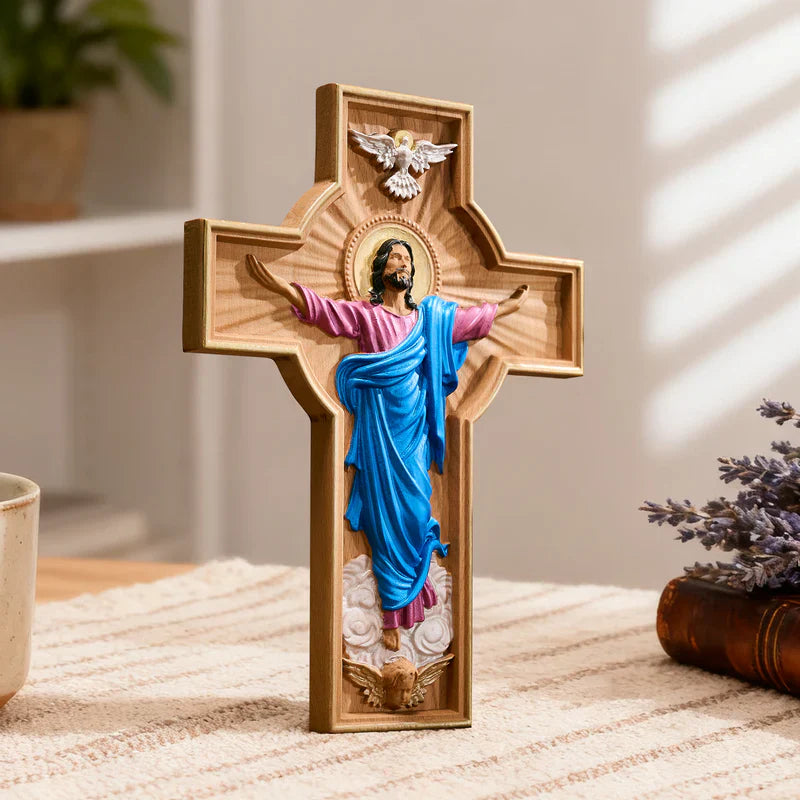 The Ascension of Christ - Hand-Painted Wooden Cross-Viarello
