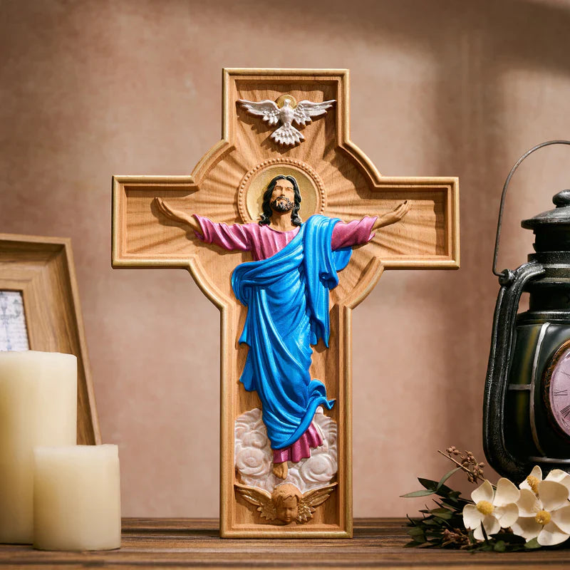 The Ascension of Christ - Hand-Painted Wooden Cross-Viarello