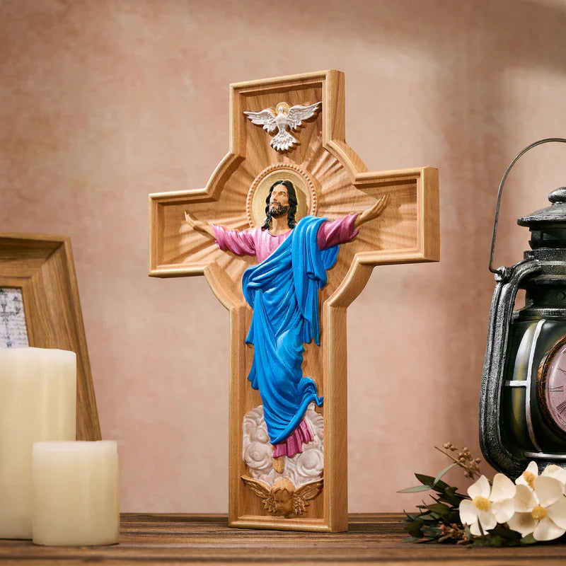 The Ascension of Christ - Hand-Painted Wooden Cross-Viarello