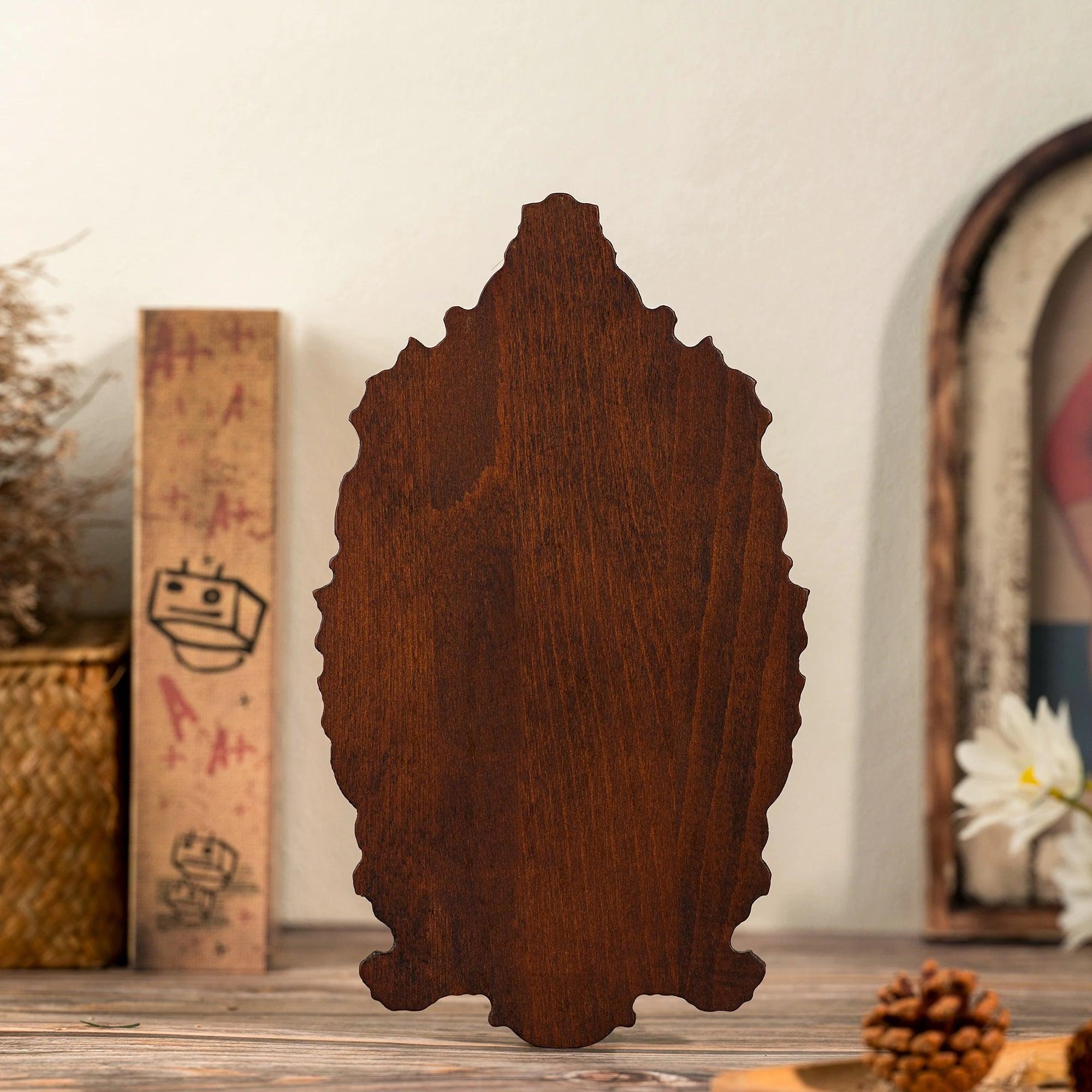 Virgin Mary Sculpture with Leaves, Wood-Viarello