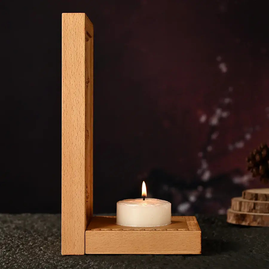 Wooden Candlestick with Three Sacred Hearts-Viarello