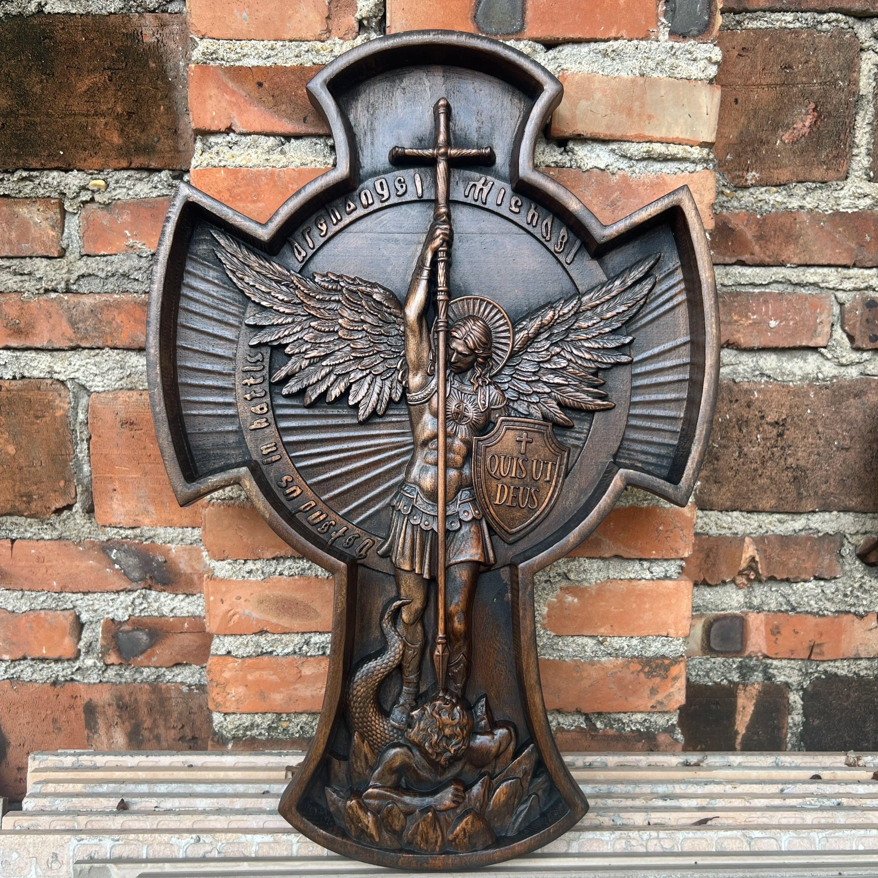 Wooden sculpture of Saint Michael the Archangel.-Viarello