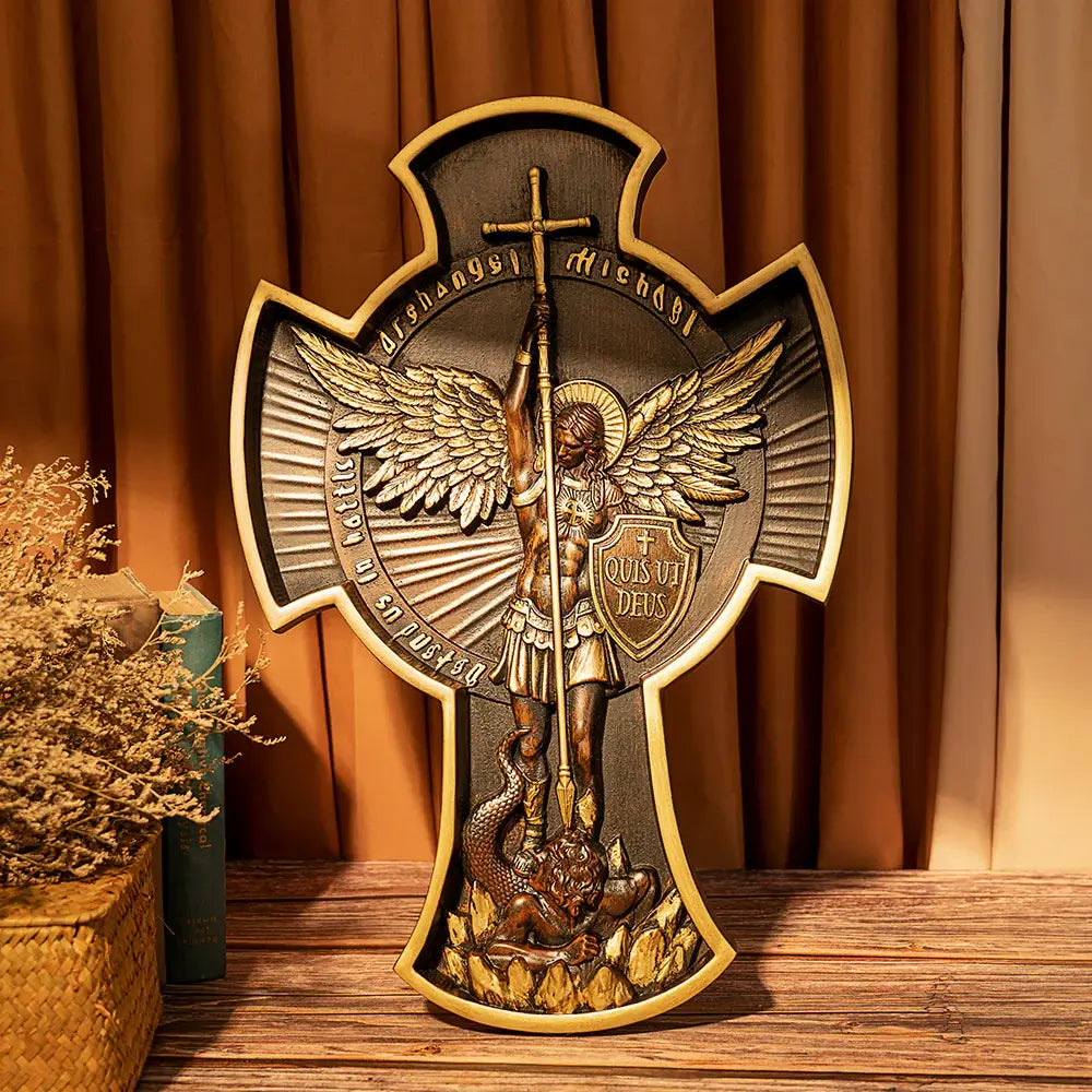 Wooden sculpture of Saint Michael the Archangel.-Viarello